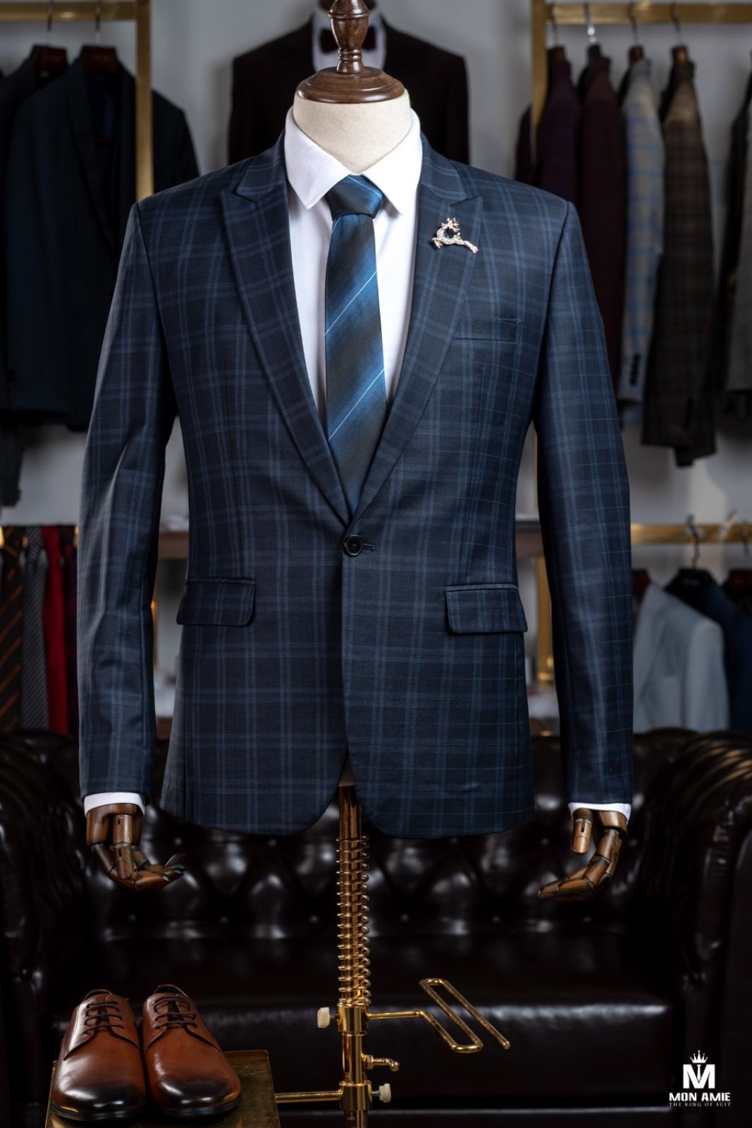 Dark Fossil Blue Plaid Suit 